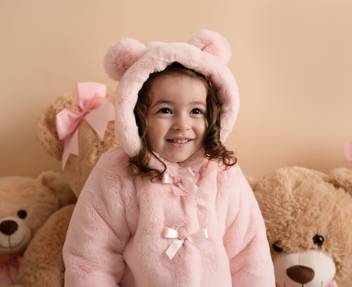 Little A Gabriella Faux Fur Hooded Jacket Baby Pink